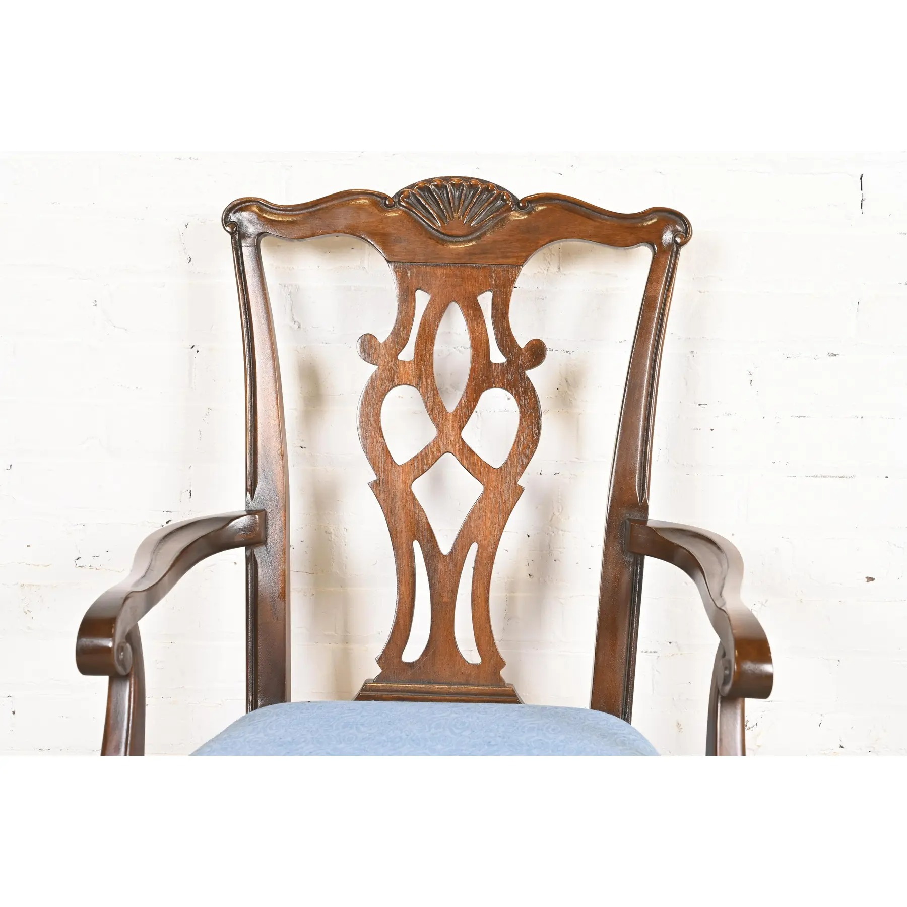 Drexel Heritage Georgian Carved Mahogany Armchairs or Dining Captain Chairs, Pair - Image 6