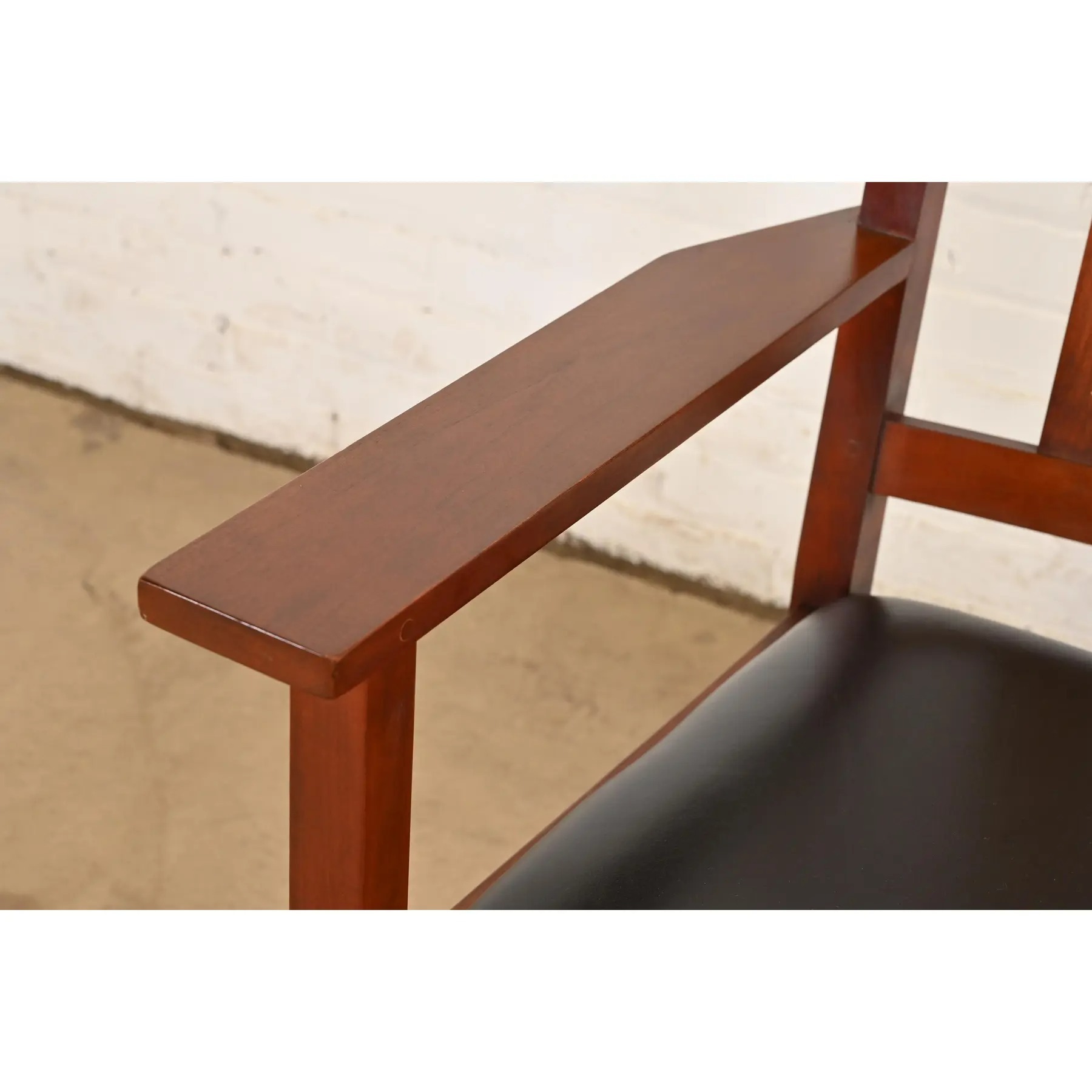 Stickley Harvey Ellis Collection Mission Arts & Crafts Inlaid Cherry Wood and Leather Rocking Chair - Image 7
