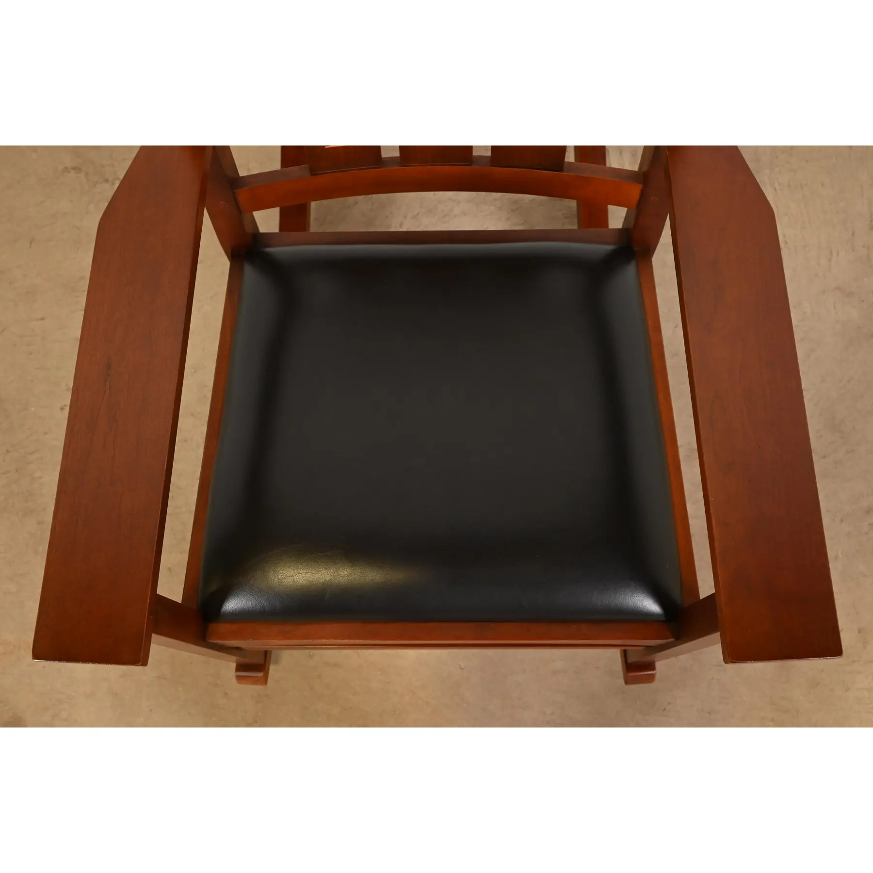 Stickley Harvey Ellis Collection Mission Arts & Crafts Inlaid Cherry Wood and Leather Rocking Chair - Image 8