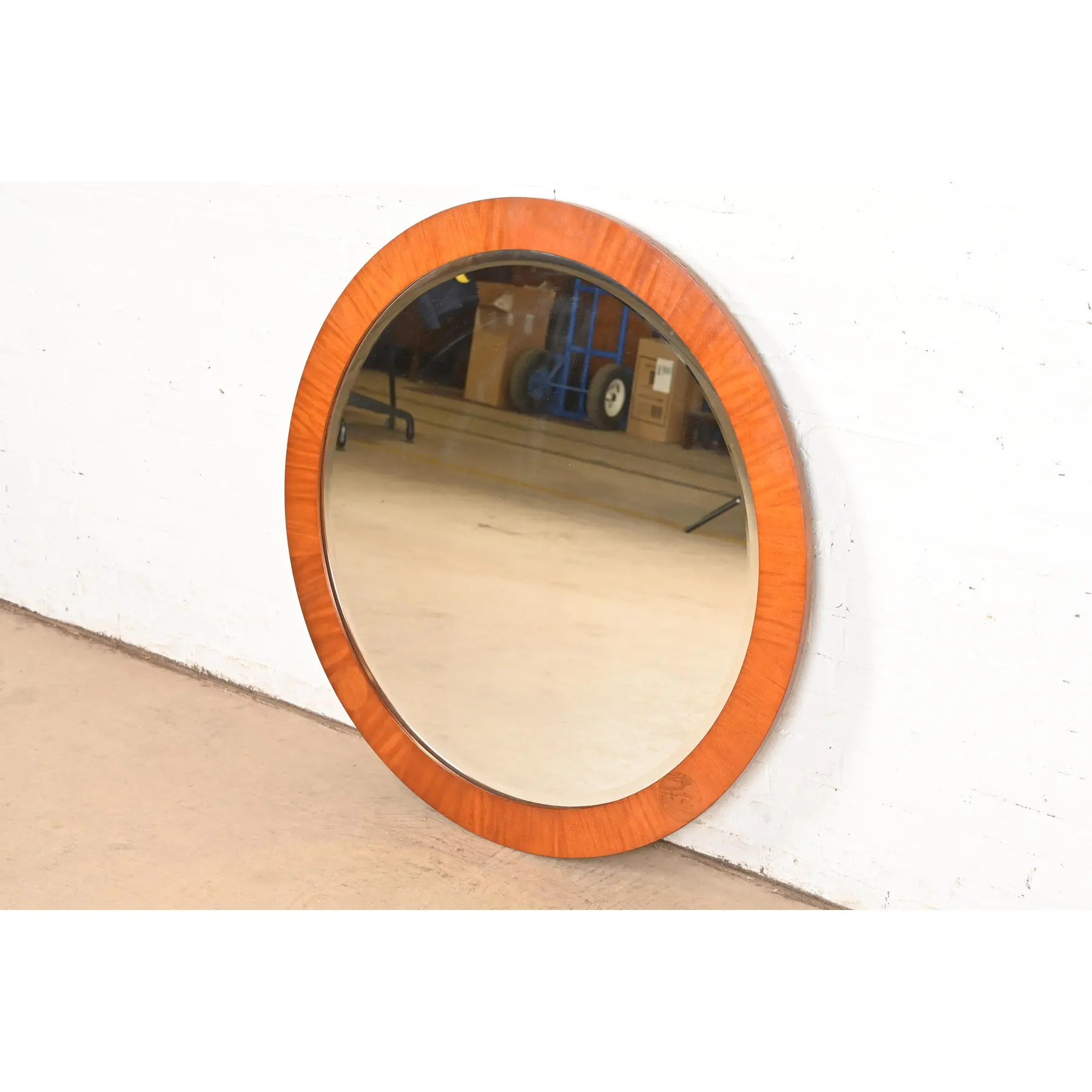 Charles Pfister for Baker Furniture Art Deco Primavera and Burl Wood Large Round Wall Mirror - Image 5