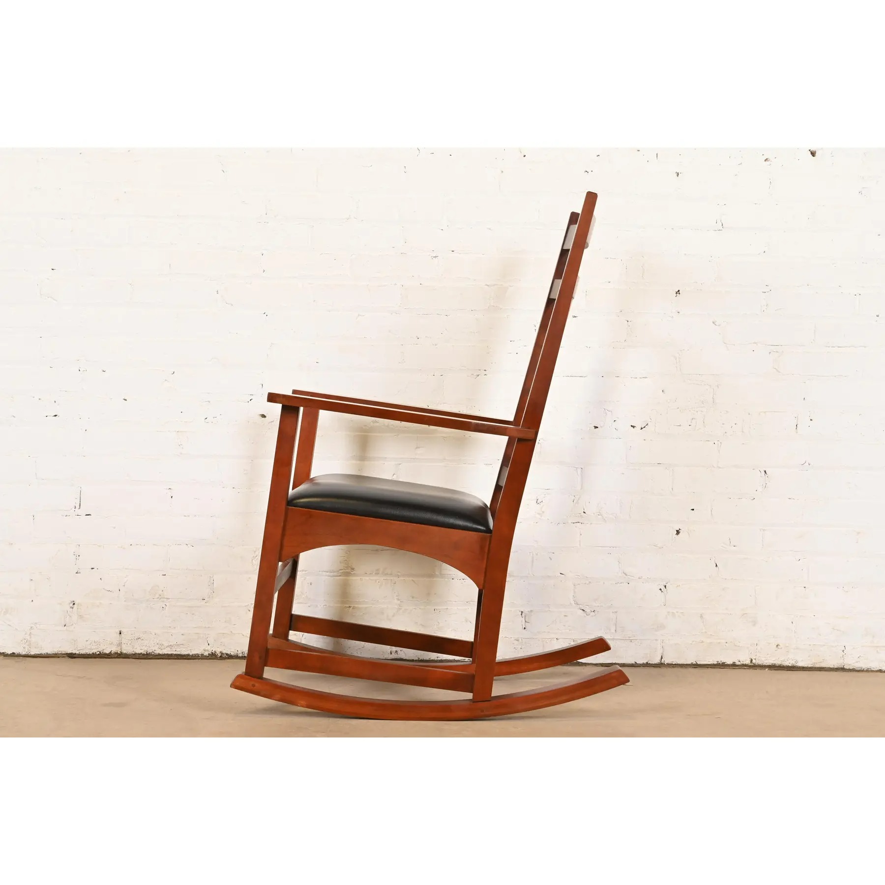 Stickley Harvey Ellis Collection Mission Arts & Crafts Inlaid Cherry Wood and Leather Rocking Chair - Image 9