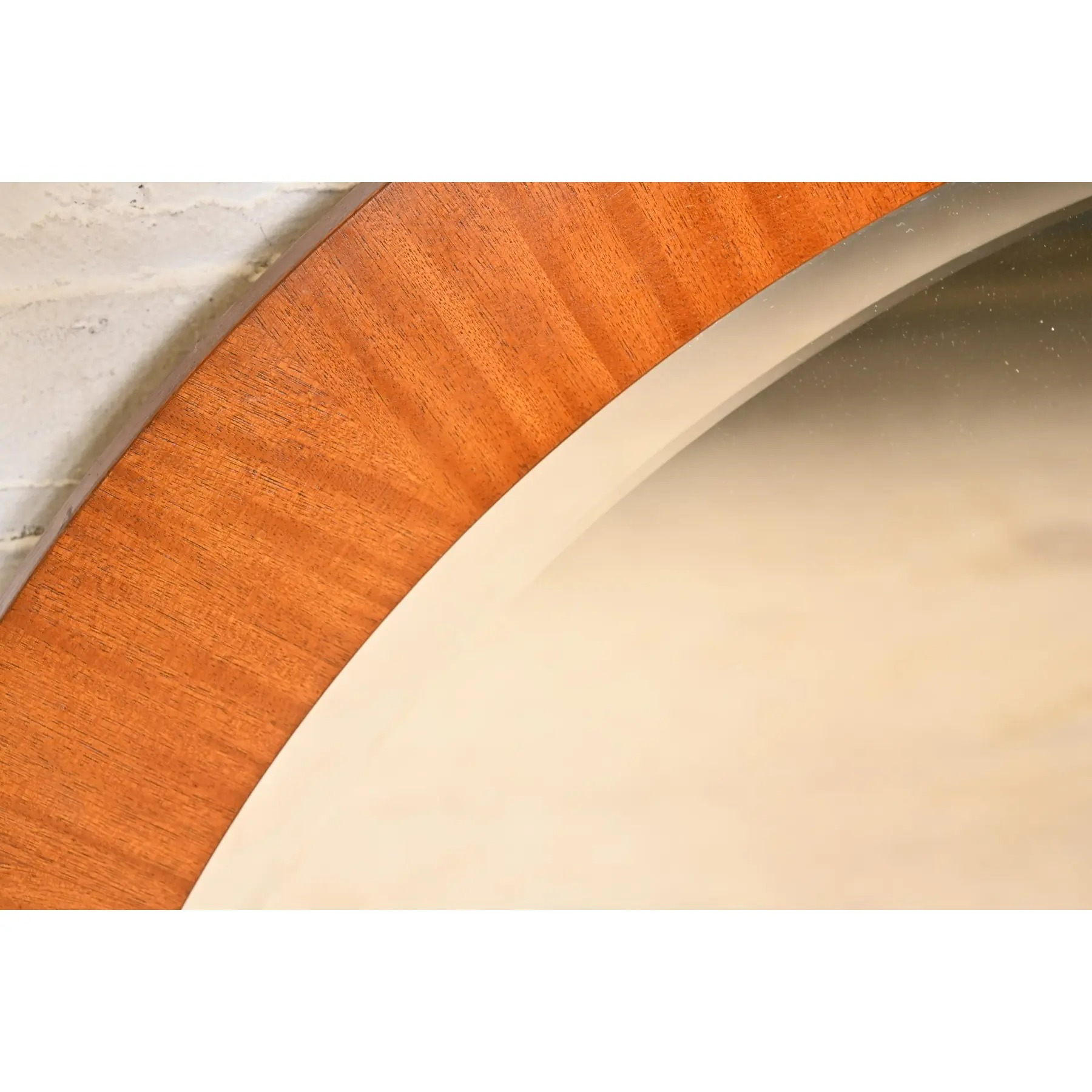 Charles Pfister for Baker Furniture Art Deco Primavera and Burl Wood Large Round Wall Mirror - Image 6