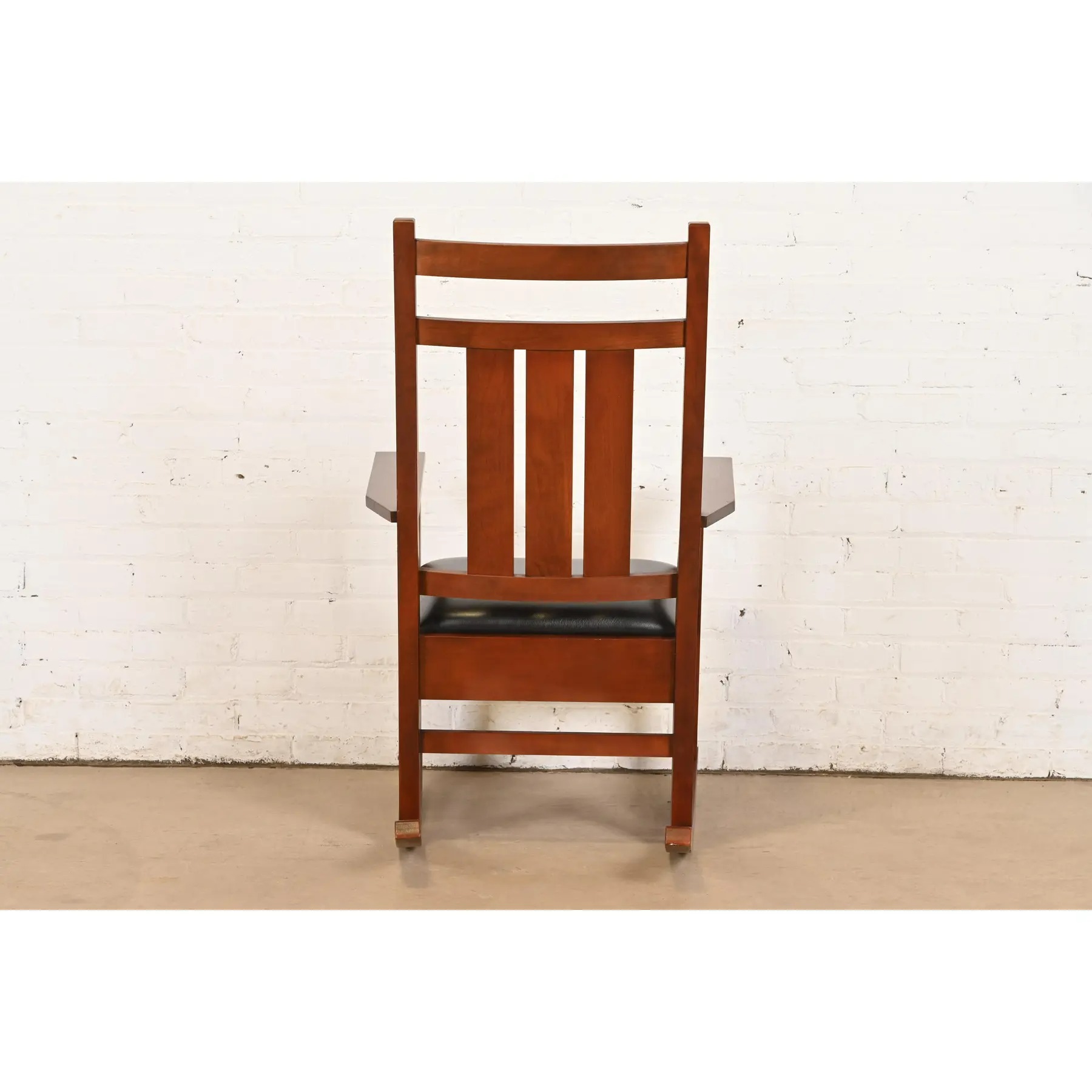 Stickley Harvey Ellis Collection Mission Arts & Crafts Inlaid Cherry Wood and Leather Rocking Chair - Image 10