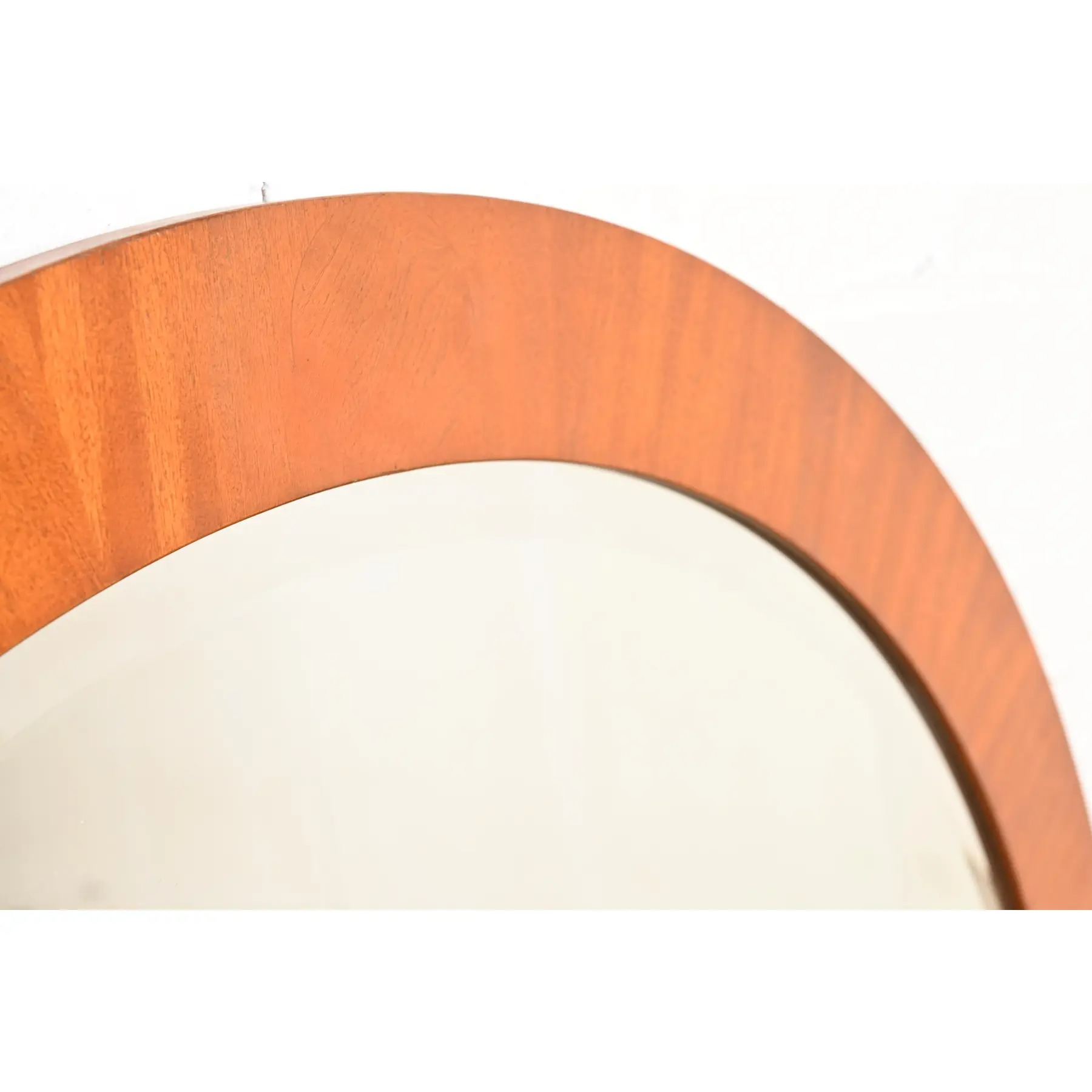 Charles Pfister for Baker Furniture Art Deco Primavera and Burl Wood Large Round Wall Mirror - Image 7
