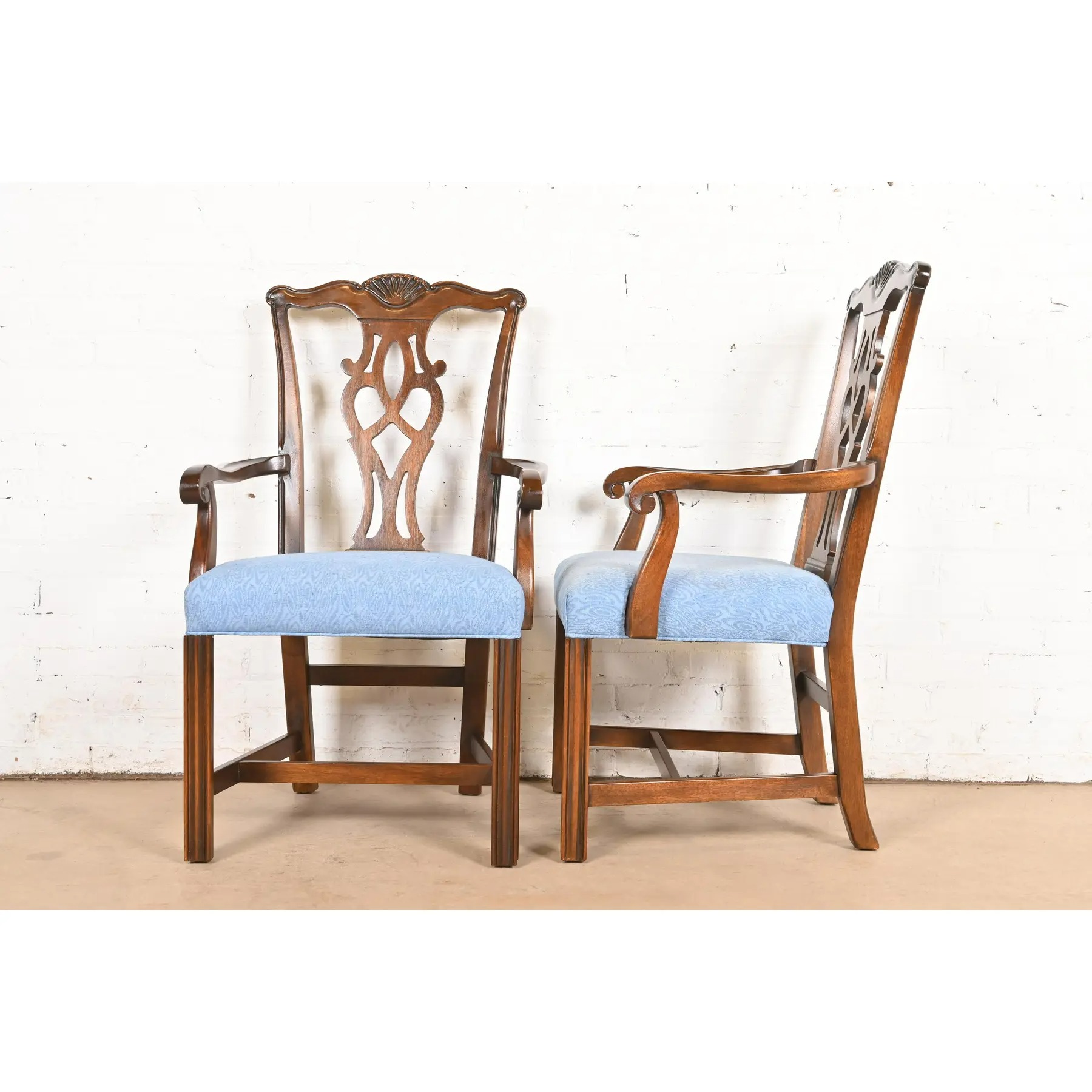 Drexel Heritage Georgian Carved Mahogany Armchairs or Dining Captain Chairs, Pair - Image 10