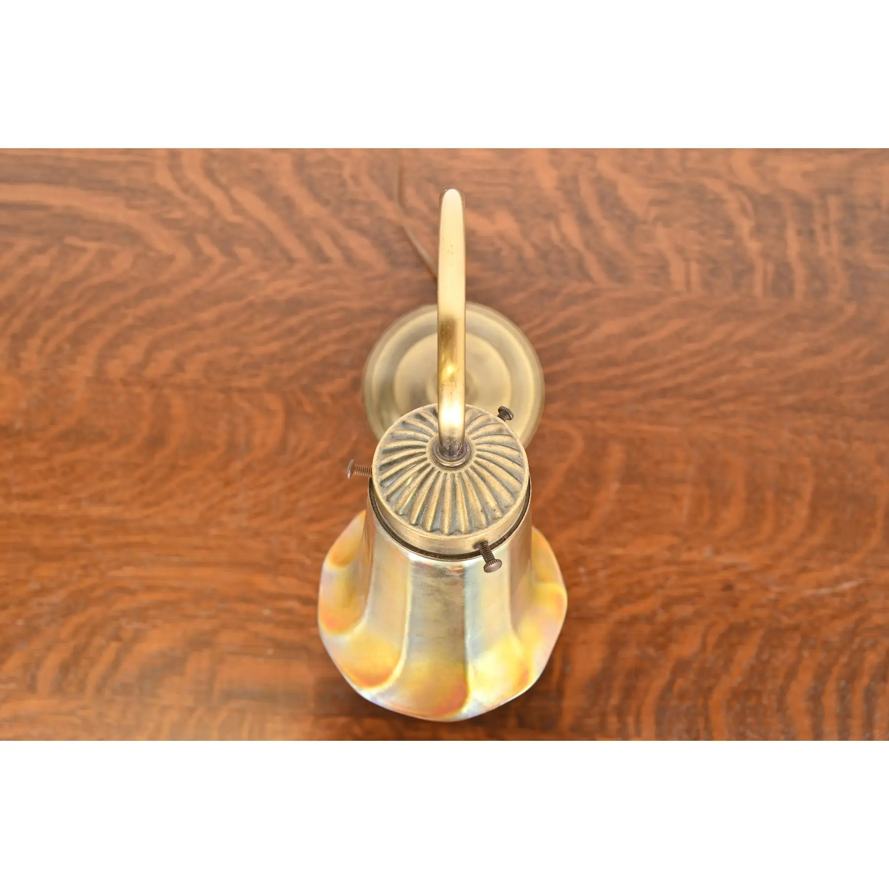 Art Deco Brass Desk Lamp With Quezal Favrile Art Glass Shade - Image 7