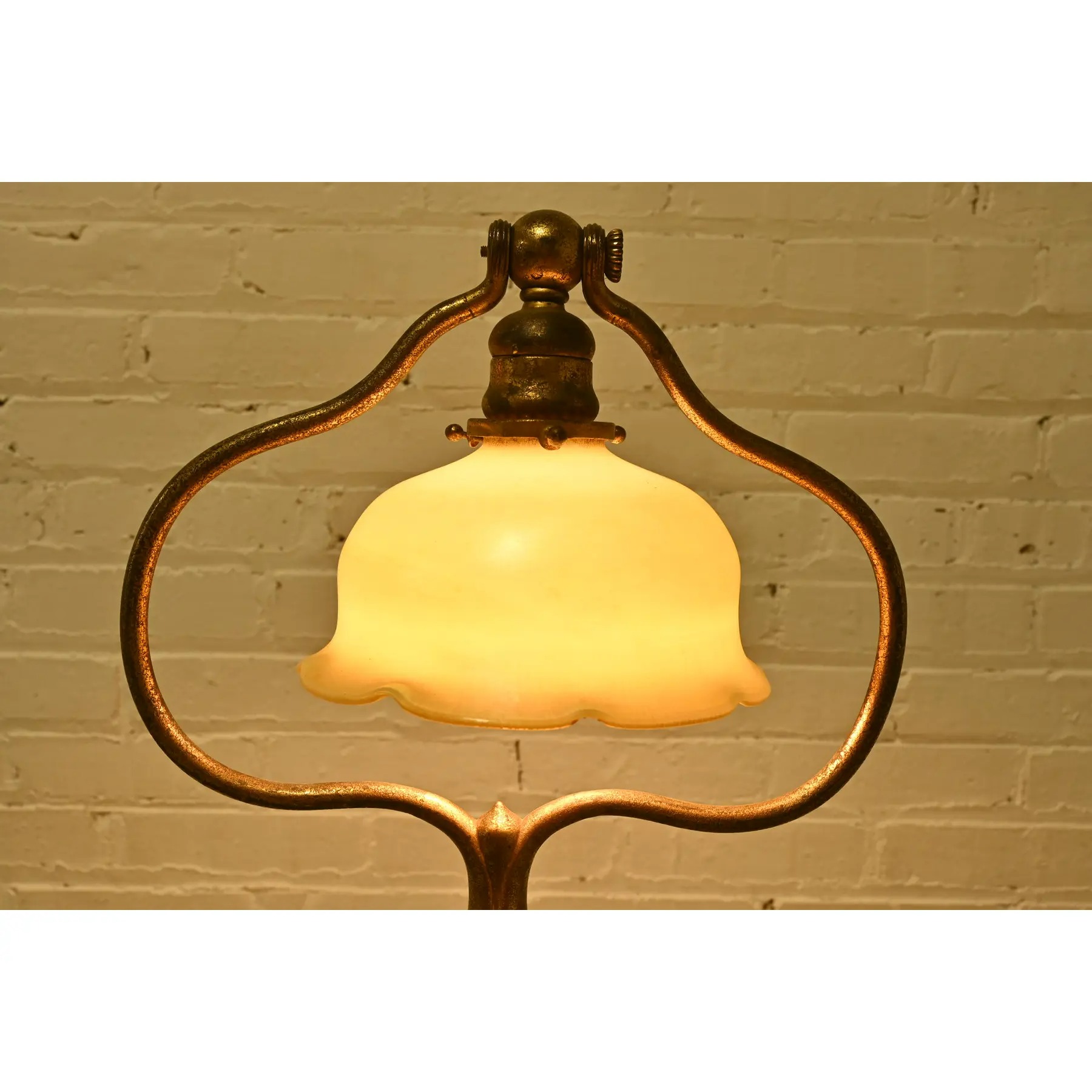 Tiffany Studios New York Gilt Bronze Harp Floor Lamp With Favrile Glass Shade - Image 7