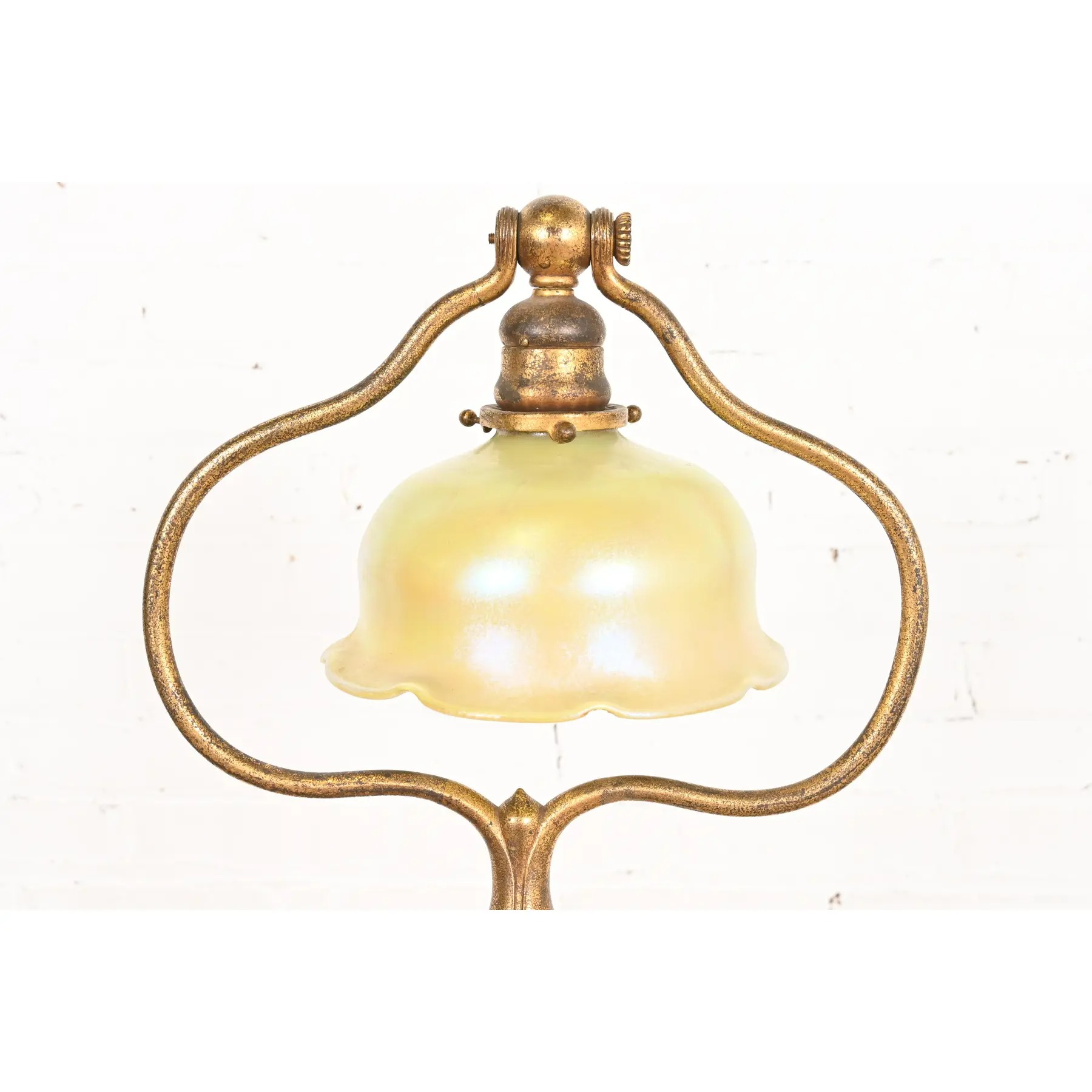 Tiffany Studios New York Gilt Bronze Harp Floor Lamp With Favrile Glass Shade - Image 8