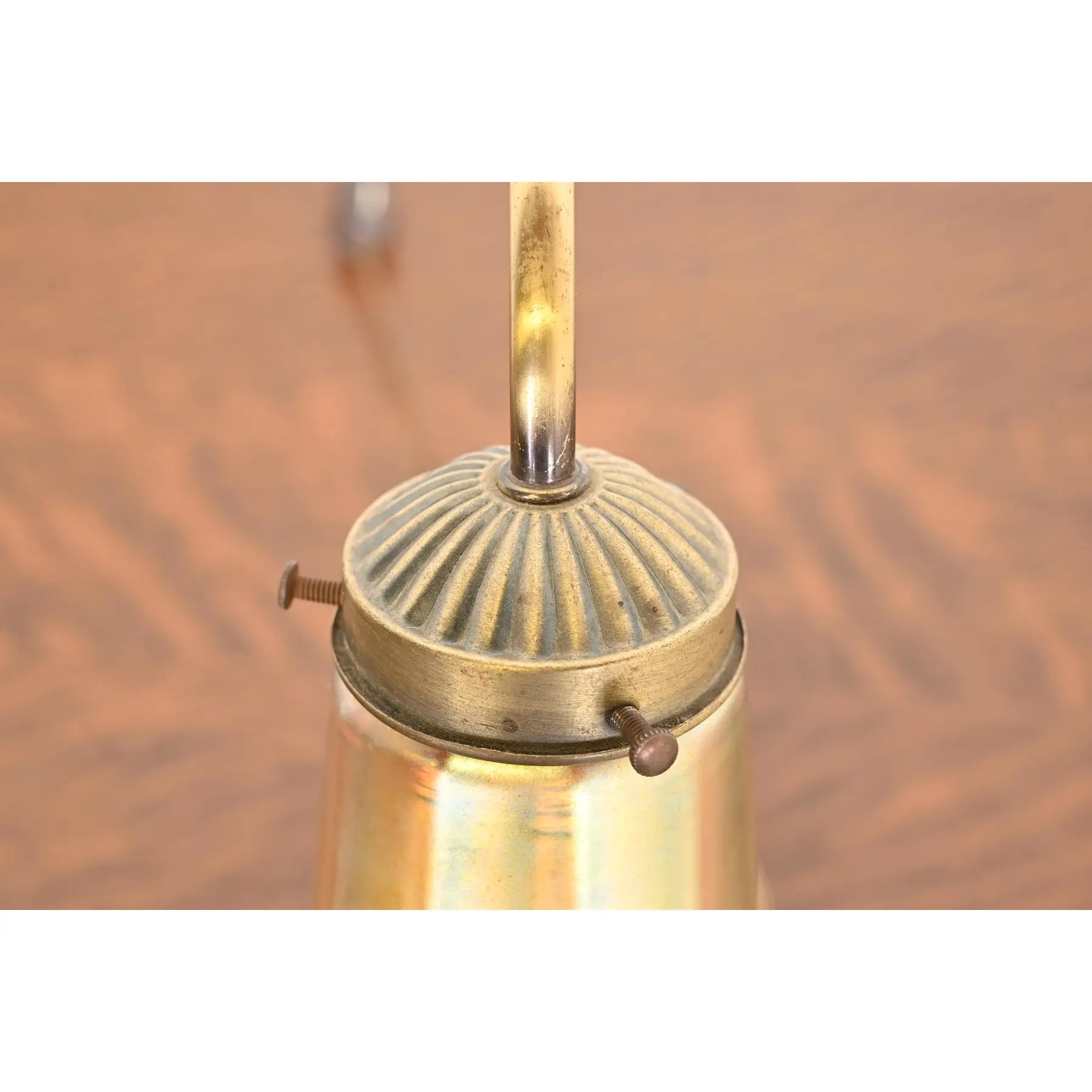 Art Deco Brass Desk Lamp With Quezal Favrile Art Glass Shade - Image 9