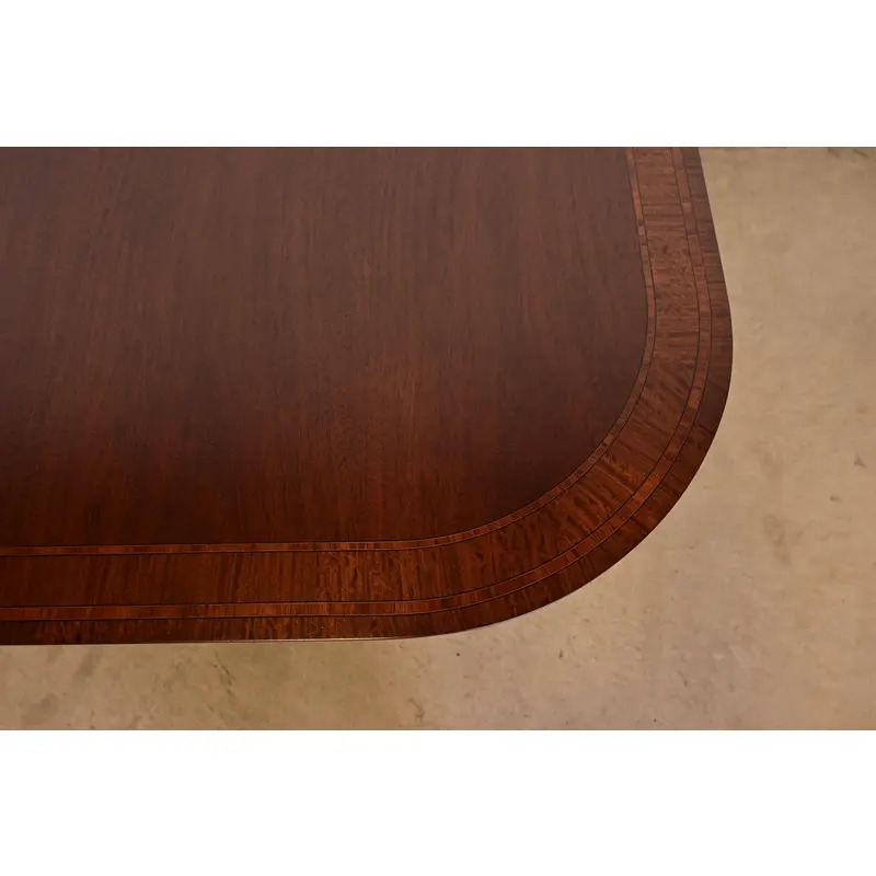 Councill Furniture Georgian Banded Mahogany Double Pedestal Extension Dining Table, Newly Refinished - Image 10