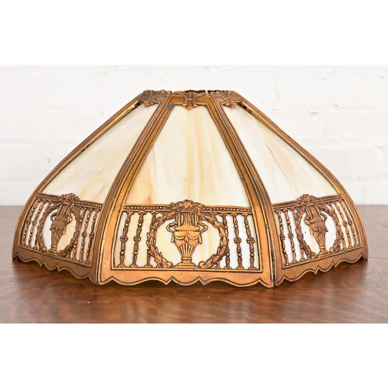 Antique Art Nouveau Slag Glass Table Lamp in the Manner of Handel, Circa 1910 - Image 12