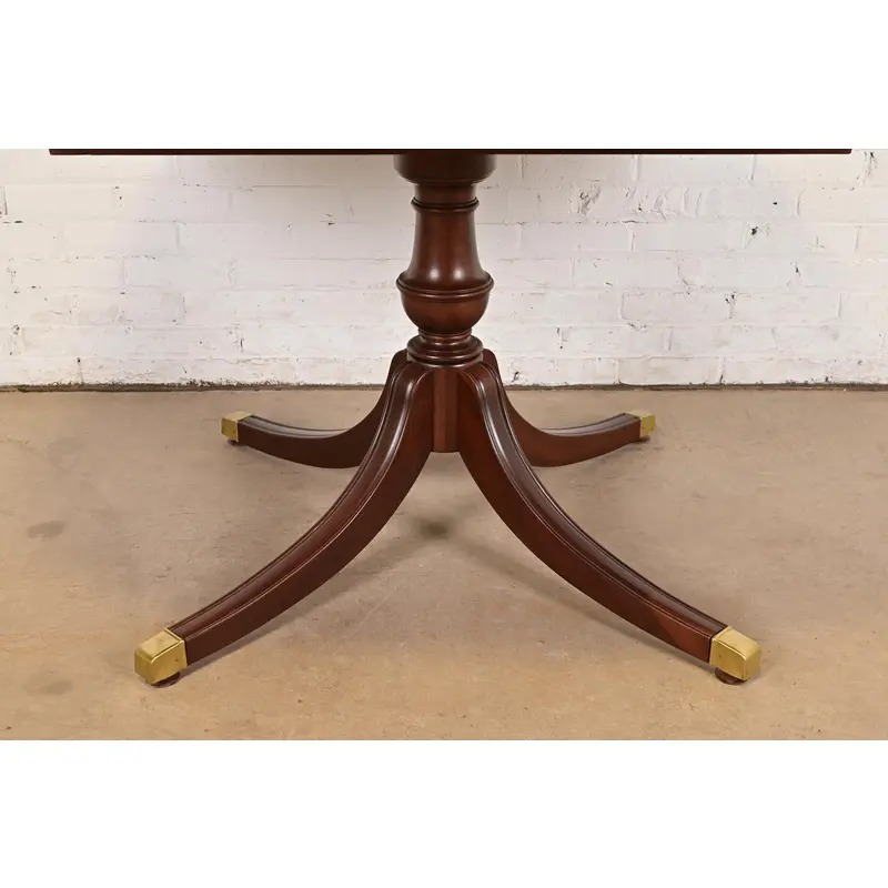 Baker Furniture Style Georgian Banded Mahogany Pedestal Extension Dining Table, Newly Refinished - Image 13