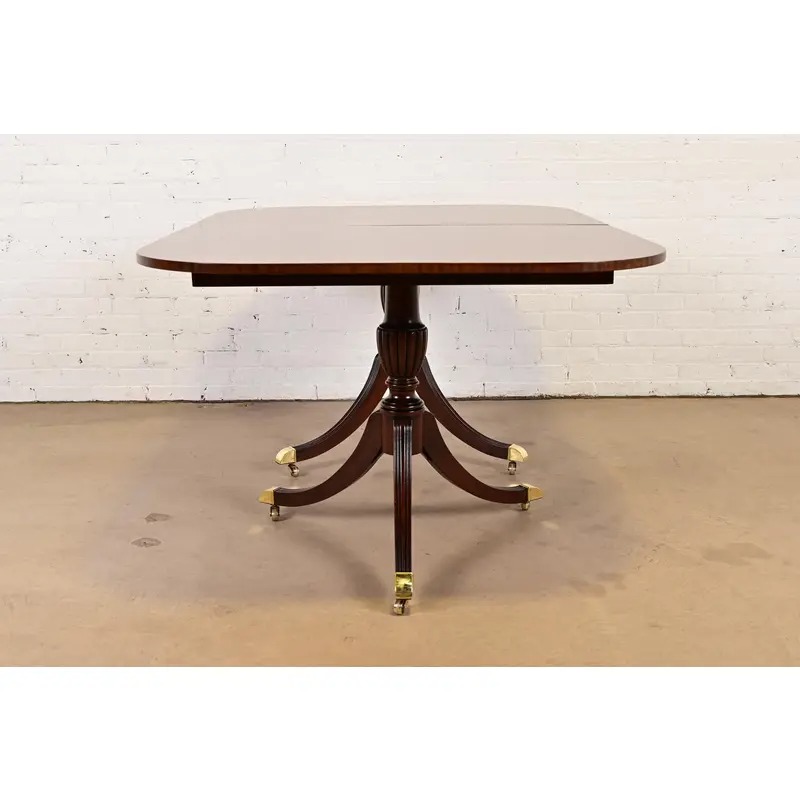 Councill Furniture Georgian Banded Mahogany Double Pedestal Extension Dining Table, Newly Refinished - Image 12