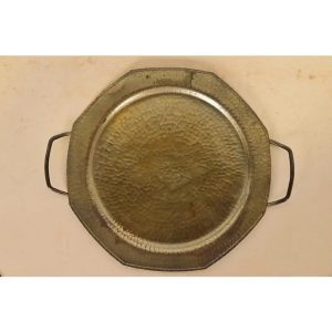 Roycroft Arts & Crafts Brass Finished Hammered Copper Handled Tray, 1920s