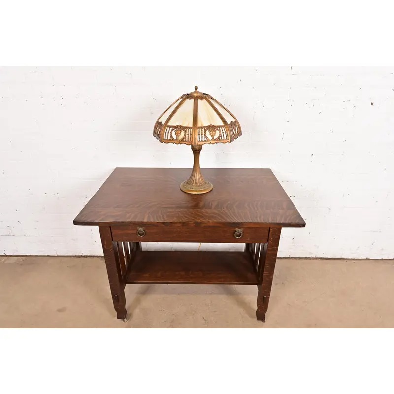 Antique Art Nouveau Slag Glass Table Lamp in the Manner of Handel, Circa 1910 - Image 15
