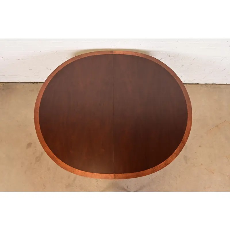 Baker Furniture Style Georgian Banded Mahogany Pedestal Extension Dining Table, Newly Refinished - Image 6