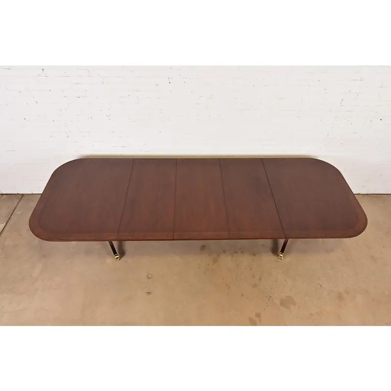 Councill Furniture Georgian Banded Mahogany Double Pedestal Extension Dining Table, Newly Refinished - Image 5