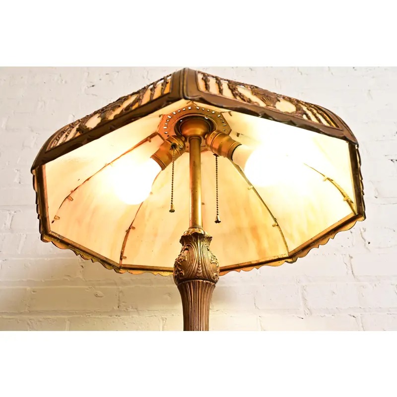 Antique Art Nouveau Slag Glass Table Lamp in the Manner of Handel, Circa 1910 - Image 6