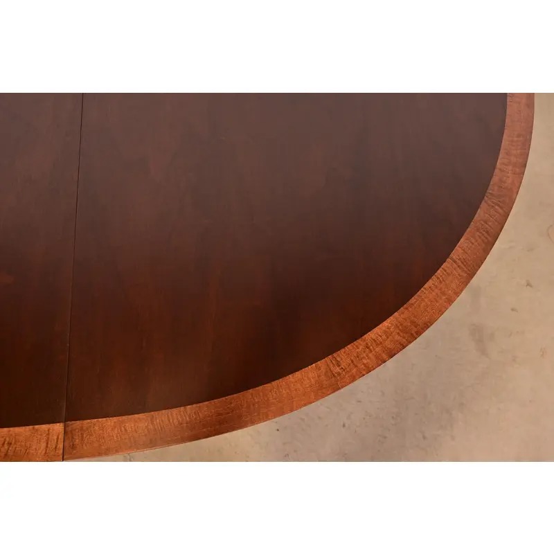 Baker Furniture Style Georgian Banded Mahogany Pedestal Extension Dining Table, Newly Refinished - Image 7