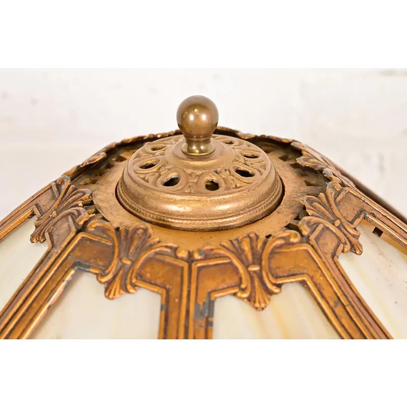 Antique Art Nouveau Slag Glass Table Lamp in the Manner of Handel, Circa 1910 - Image 8