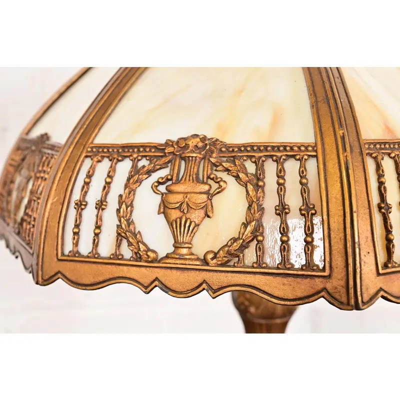 Antique Art Nouveau Slag Glass Table Lamp in the Manner of Handel, Circa 1910 - Image 9