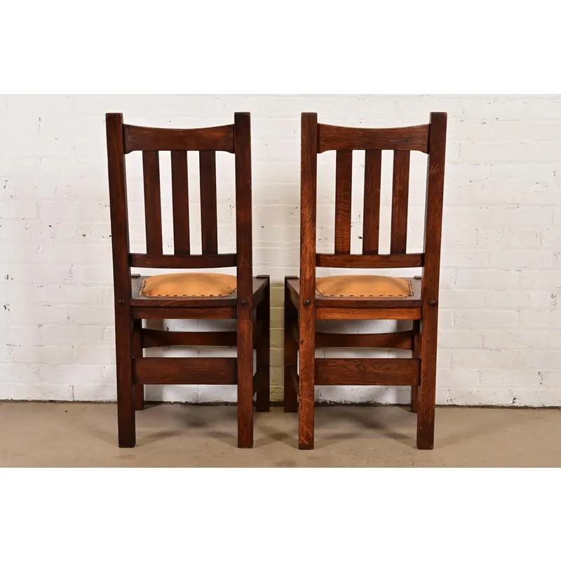 Stickley Brothers Antique Mission Oak Arts & Crafts Side Chairs or Dining Chairs, Pair - Image 10