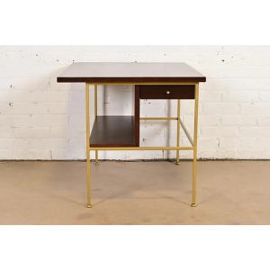 Paul McCobb Irwin Collection Mahogany and Brass Nightstand or End Table, Newly Refinished