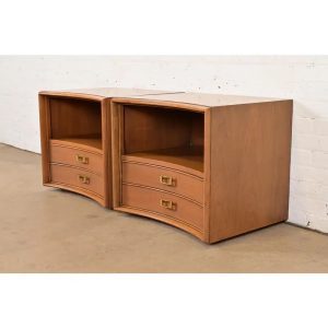 Paul Frankl for Johnson Furniture Mid-Century Modern Concave Walnut Nightstands, Circa 1950s