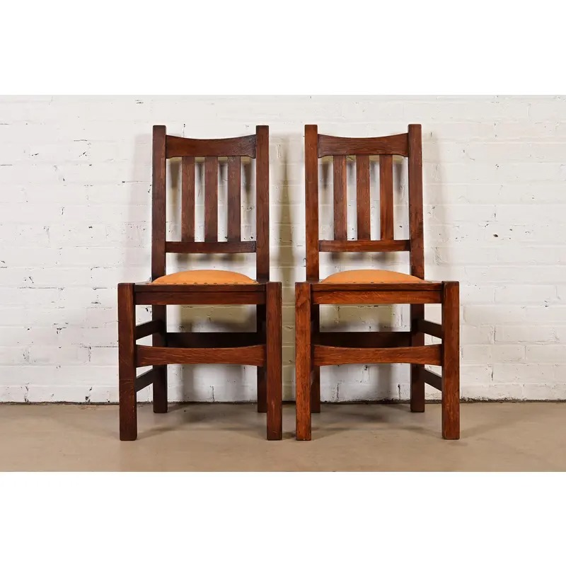 Stickley Brothers Antique Mission Oak Arts & Crafts Side Chairs or Dining Chairs, Pair - Image 2