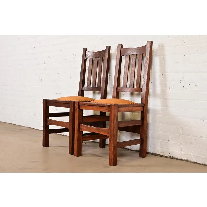 Stickley Brothers Antique Mission Oak Arts & Crafts Side Chairs or Dining Chairs, Pair - Image 3