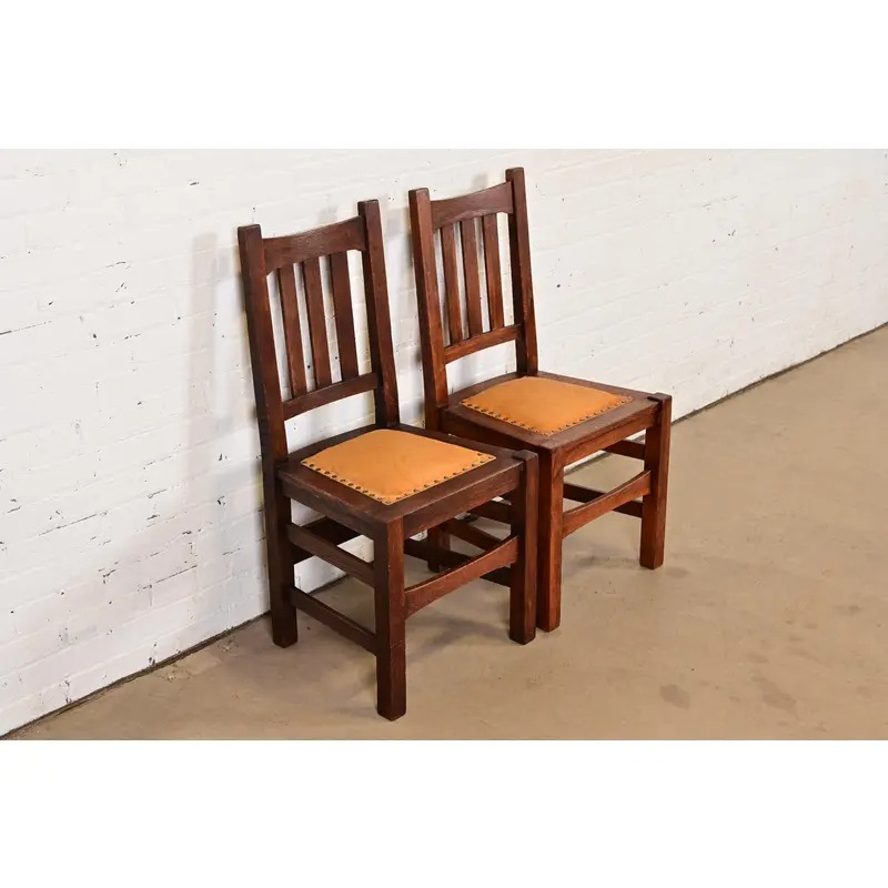 Stickley Brothers Antique Mission Oak Arts & Crafts Side Chairs or Dining Chairs, Pair - Image 4