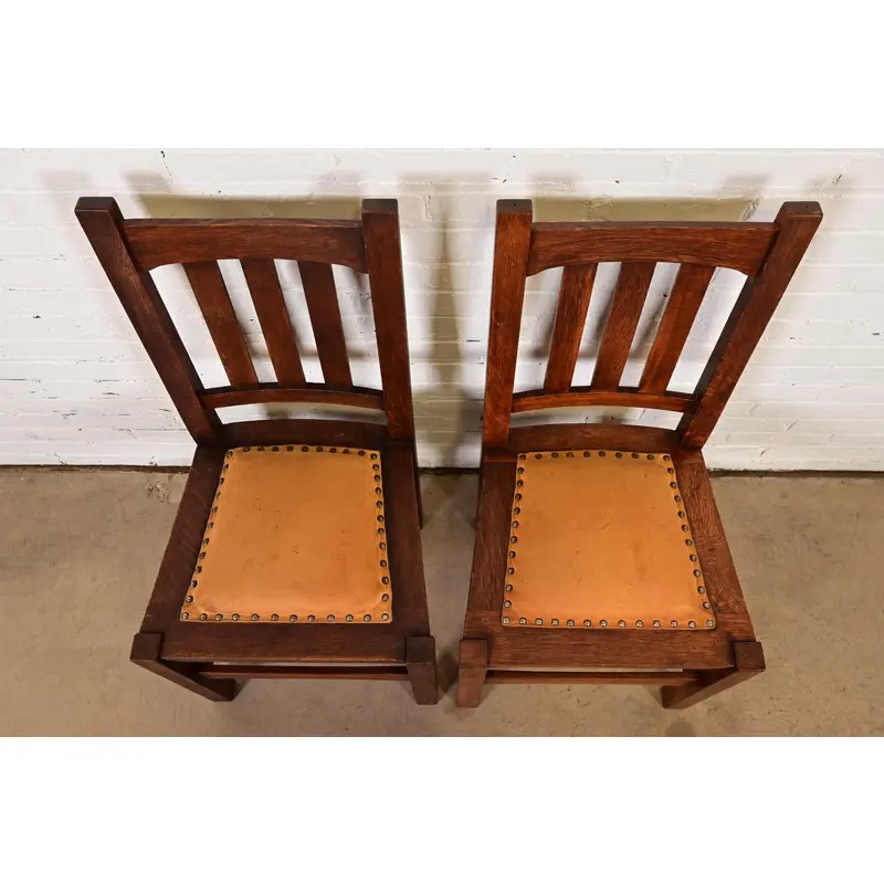 Stickley Brothers Antique Mission Oak Arts & Crafts Side Chairs or Dining Chairs, Pair - Image 5