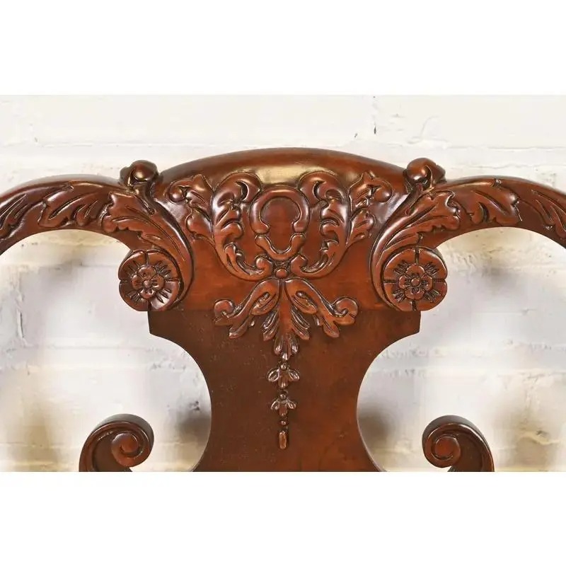 Baker Furniture Stately Homes Georgian Carved Burled Walnut Dining Chairs, Newly Refinished - Image 6
