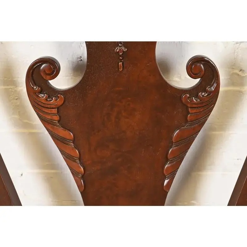 Baker Furniture Stately Homes Georgian Carved Burled Walnut Dining Chairs, Newly Refinished - Image 7