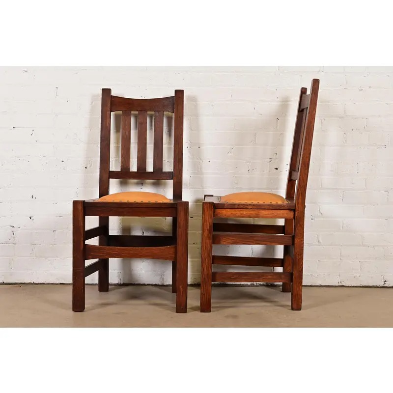 Stickley Brothers Antique Mission Oak Arts & Crafts Side Chairs or Dining Chairs, Pair - Image 9