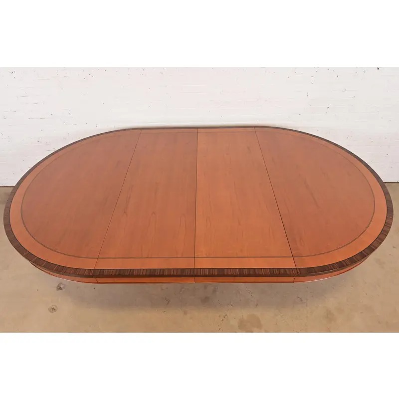 Baker Furniture Regency Cherry Wood and Parcel Gilt Paw Foot Pedestal Extension Dining Table, Newly Refinished - Image 10