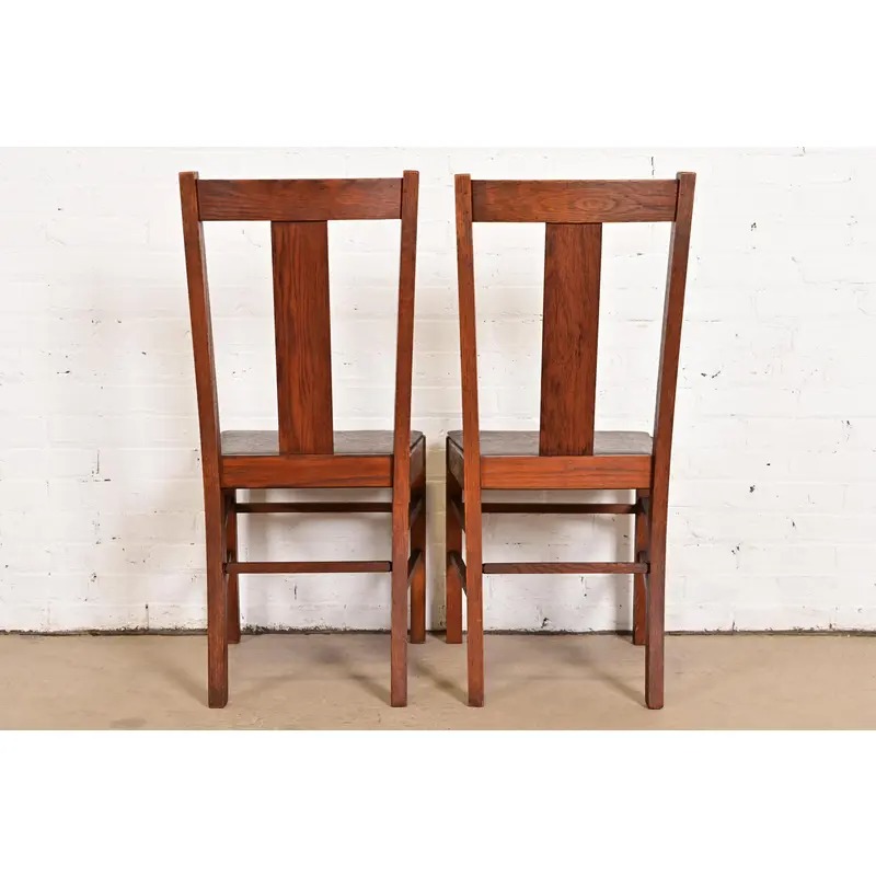 Limbert Style Antique Mission Oak Arts & Crafts T-Back Dining Chairs, Set of Four - Image 10