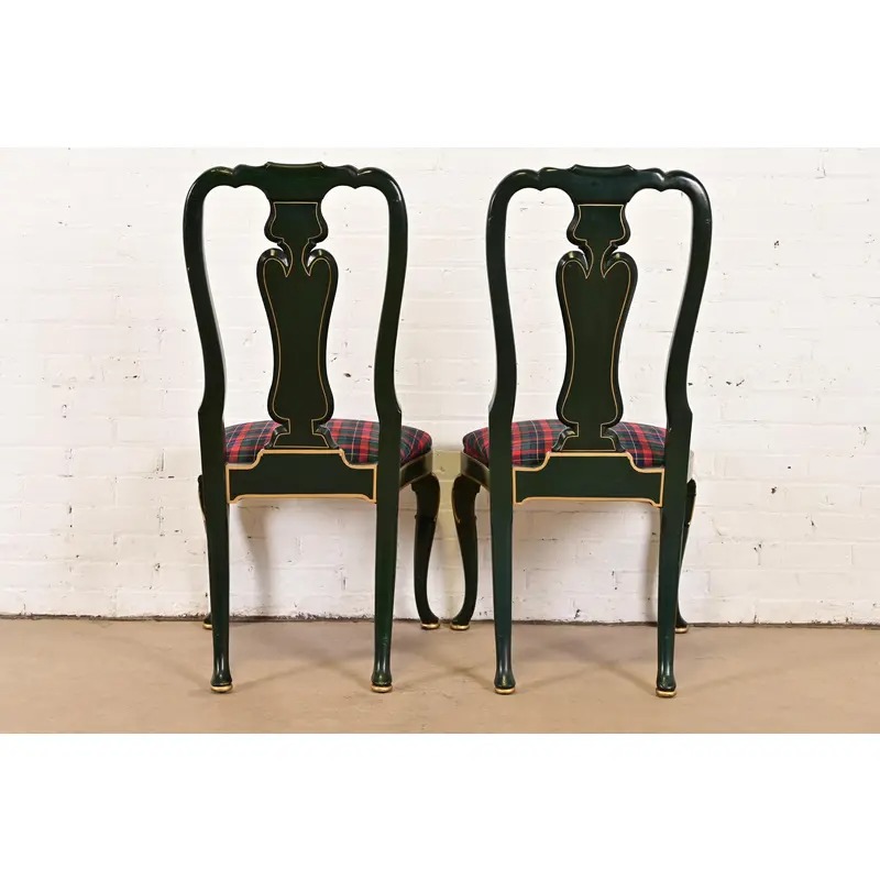 Kindel Furniture Chinoiserie Queen Anne Green Lacquered and Gold Gilt Dining Chairs, Set of Four - Image 12