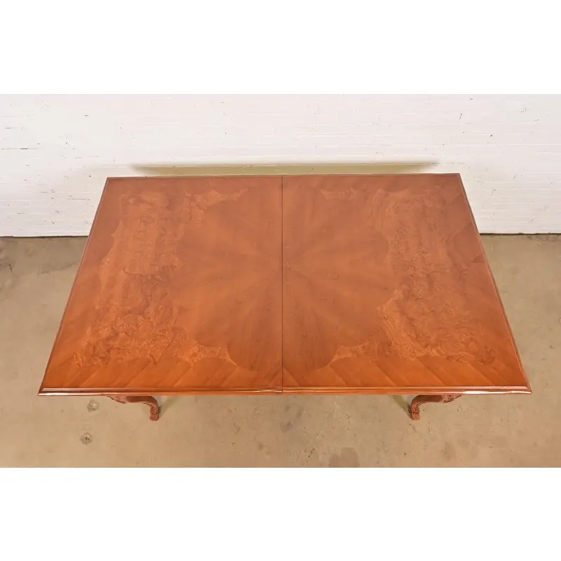 Baker Furniture Italian Provincial Carved Cherry and Burl Wood Extension Dining Table, Newly Refinished - Image 13