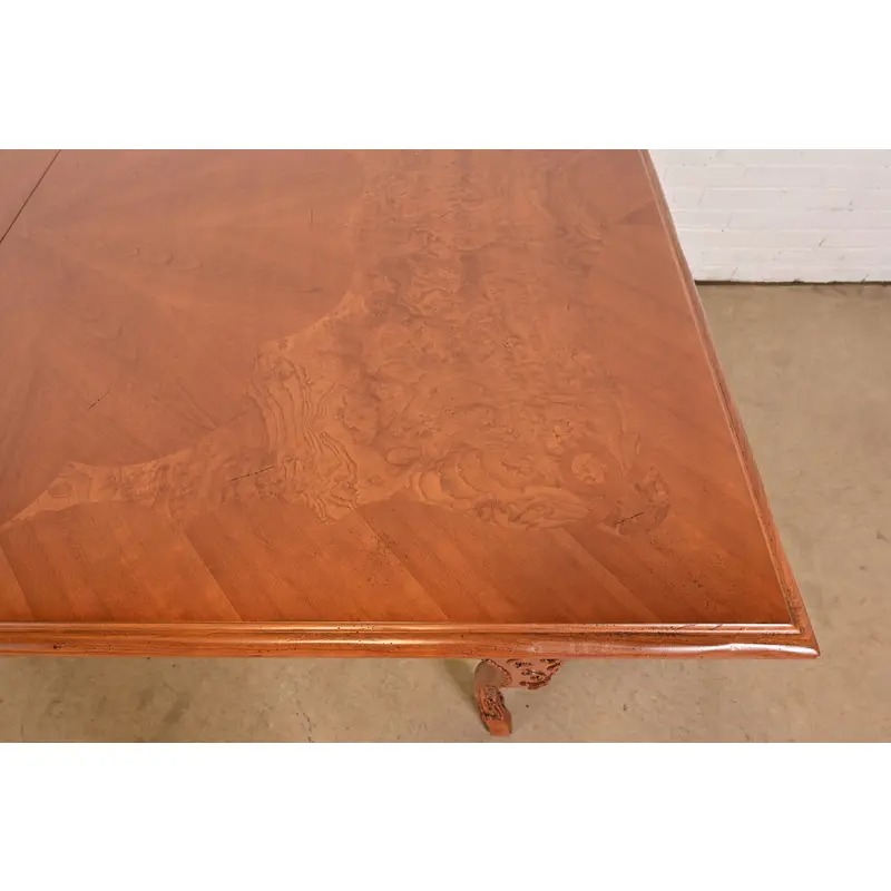 Baker Furniture Italian Provincial Carved Cherry and Burl Wood Extension Dining Table, Newly Refinished - Image 14