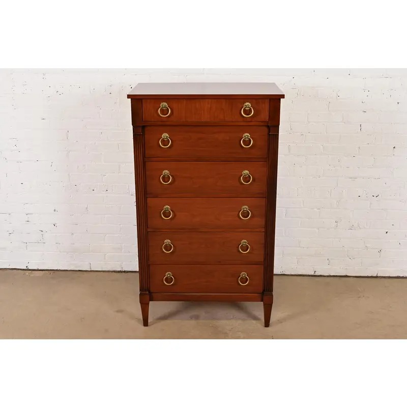 Baker Furniture French Regency Louis XVI Cherry Wood Highboy Dresser or Lingerie Chest, Newly Refinished - Image 2