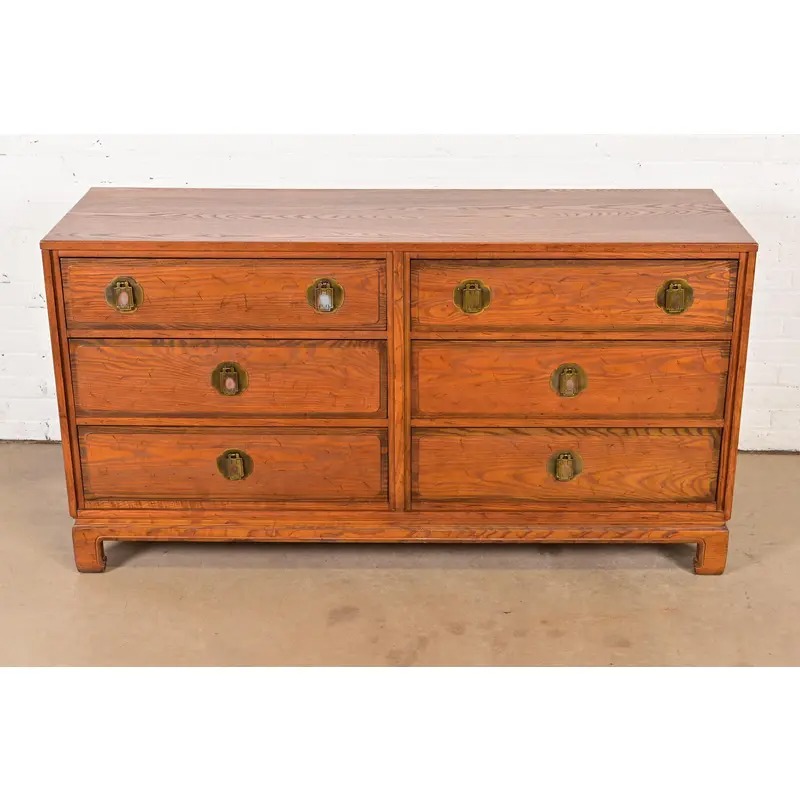 Davis Cabinet Company Mid-Century Modern Hollywood Regency Chinoiserie Teak Six Drawer Dresser, Circa 1960s - Image 2