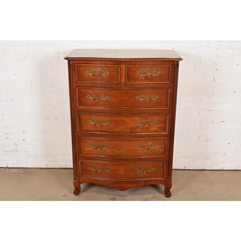 Kindel Furniture French Provincial Louis XV Carved Cherry Wood Highboy Dresser - Image 2