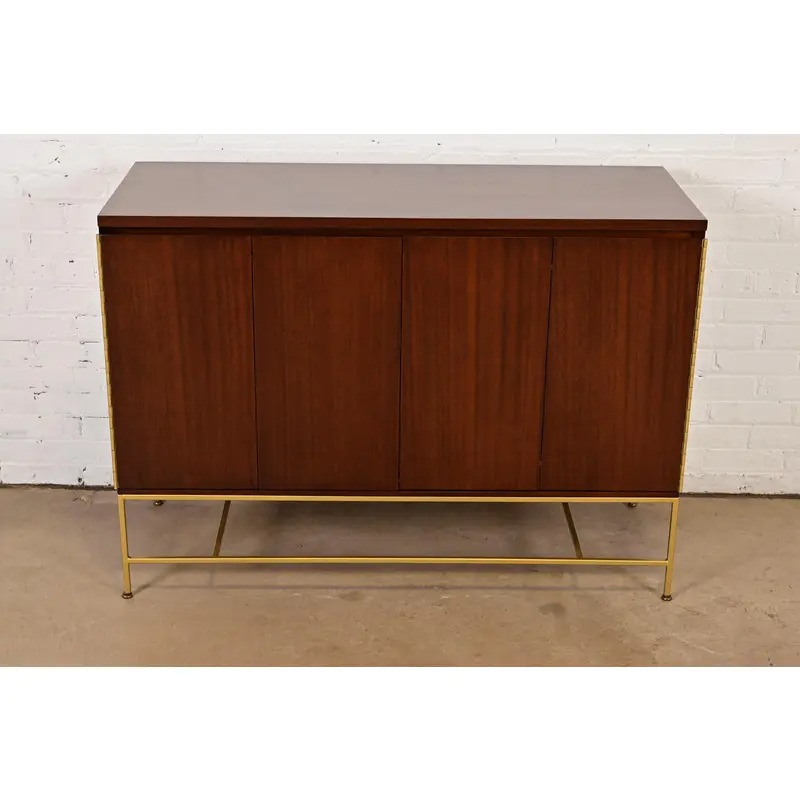 Paul McCobb Irwin Collection Mahogany and Brass Sideboard, Credenza, or Bar Cabinet, Newly Refinished - Image 2
