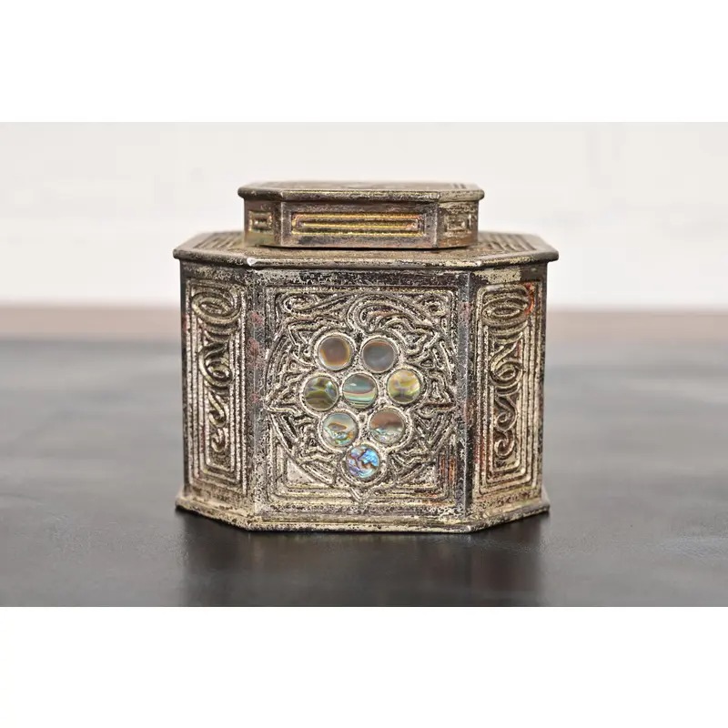 Tiffany Studios New York Silvered Bronze and Abalone Inkwell - Image 2