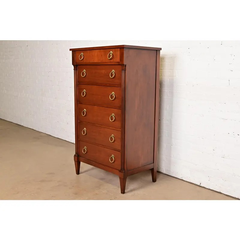 Baker Furniture French Regency Louis XVI Cherry Wood Highboy Dresser or Lingerie Chest, Newly Refinished - Image 3