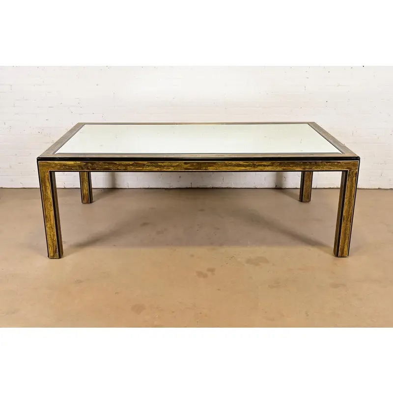 Bernhard Rohne for Mastercraft Hollywood Regency Acid Etched Brass Dining Table With Mirrored Glass Top, Circa 1970s - Image 3