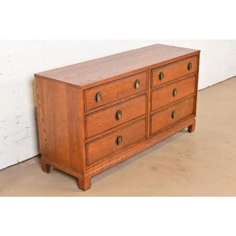 Davis Cabinet Company Mid-Century Modern Hollywood Regency Chinoiserie Teak Six Drawer Dresser, Circa 1960s - Image 3