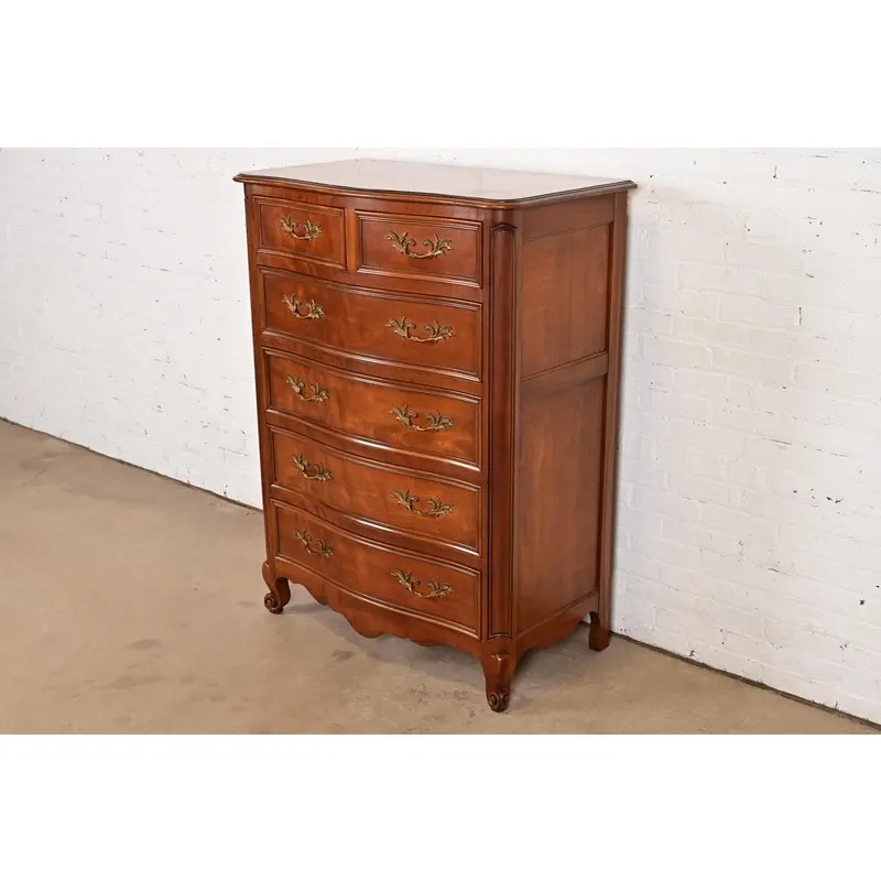 Kindel Furniture French Provincial Louis XV Carved Cherry Wood Highboy Dresser - Image 3