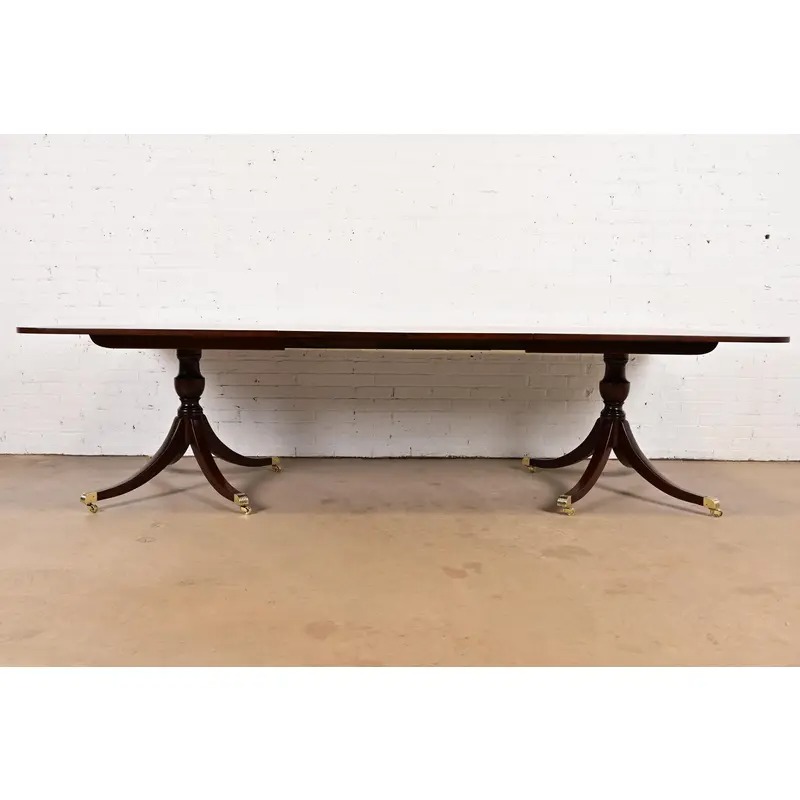 Kittinger Georgian Banded Mahogany Double Pedestal Extension Dining Table, Newly Refinished - Image 3